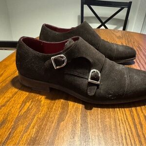 Rye51 Men's Double Monk Strap Oxfords in Dark Brown Suede